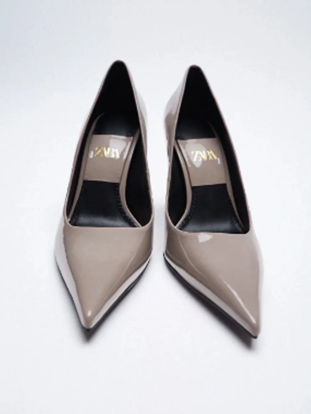 Zara Patent Pointed Toe Pumps - Taupe